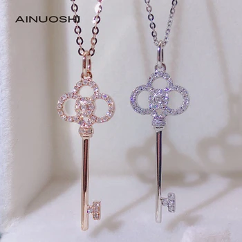 AINUOSHI 18K Guld 0.14 ct Naturlige Diamond Classic Nøgle Vedhæng Unikt Design Valentine 's Day Kvinders Smykker Gave 18