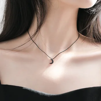 INS Mode 925 Sterling Sølv Halskæde til Kvinder Kreative Simple Black Moon Kravebenet Kæde Smykker Fest Tilbehør