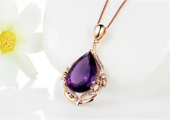 14 kt guld amethyst crystal halskæde til kvinder, piger lilla ædelsten luksus smykker zircon diamanter fødselsdag gaver