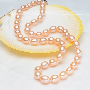 FEIGE Ægte AAA 7-8mm Ris Form Pink Naturlige Perle Halskæde til Kvinder Choker Bryllup Pink Perle Halskæde Fine Perle Smykker