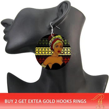 SOMESOOR Dobbelte Sider Udskrivning Afro Etniske Headwrap Kvinde, Træ-Drop Øreringe Afrika Træ Dingle Smykker For Sorte Kvinder Gaver