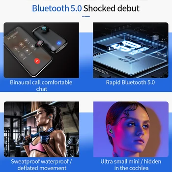 Trådløse Bluetooth Hovedtelefoner Stereo Hovedtelefon Sports Vandtæt Headset Med Dobbelt Mikrofon og 6000mAh Batteriet Sag