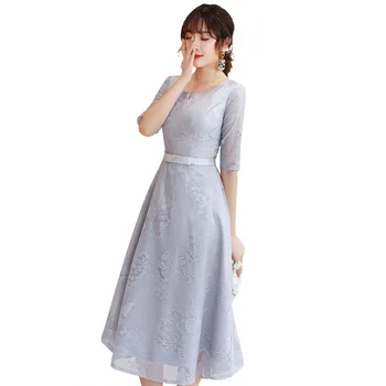 Sølv blonder kjole til aften i 2020 nye mode half sleeve te længde prom kjole skræddersyet banket fest kjoler, Haute Couture