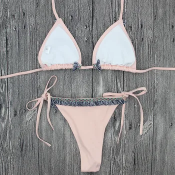 Kvinder Sommer Bikini Pink Ensfarvet Sexet To-Delt Swimwear Sæt