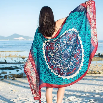 Nye Etniske Vind Tørklæde Kvindelige Kvast Udskrivning af Store Sjal Forår og Sommer Rejser Silke Tørklæde Seaside Ferie Solcreme Strand