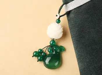 Fine smykker Bodhisattva Lotus bil bick dør nøgle vedhæng jade kalcedon pung kreativ gave