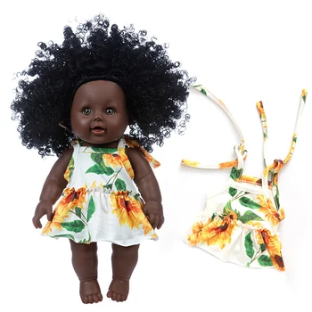 Børn Toy Sort Pige Dukke Børn Søde Afrikanske Barn Reborn Baby Naturtro Gengivelse Bløde DIY Med Tøj Sjov Gave Løsøre