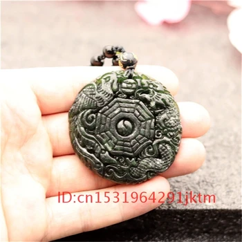 Naturlige Halskæde Bagua Dragon Phoenix Vedhæng Skåret Smykker Til Mænd Gaver Obsidian Tilbehør Kinesiske Amulet Charme Sort Jade