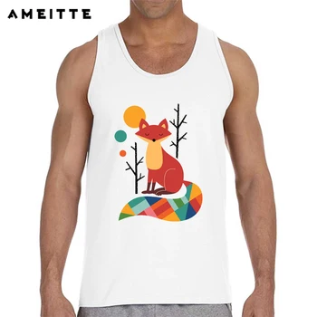 Geometrisk Design, Tank Tops til Mænd Rainbow Fox Ærmeløse Shirts Sommeren Hipster Bodybuilding Mandlige Vest Toppe sportstrøjer
