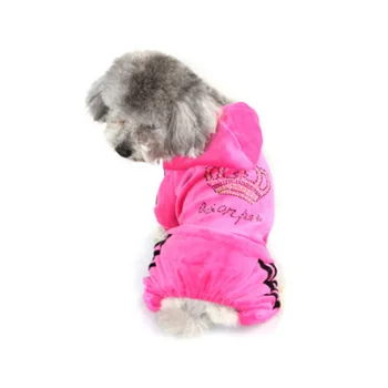 Velvet Hund Tøj Sweatshirts Rhinestone Kronen Bære Luksus Dyr Buksedragt For Chihuahua Yorkshire Hvalpe Forsyninger