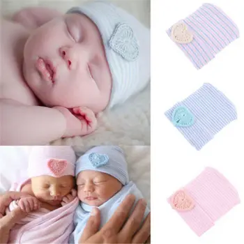 Nyfødt Baby, Spædbarn Pige Dreng Vinter Comfy Bomuld Strikket Hjertet Stribet Hospital Soft Cap Beanie Hue for 0-6M