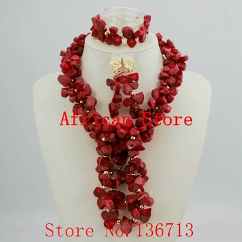 Orangerøde Mode Nigerianske bryllup afrikanske Coral Perler smykke sæt kostume smykker sæt Gratis fragt R191