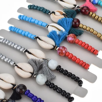 Boho 12pcs/set natursten Shell Perle Kvast Charme Armbånd til Kvinder Justerbar Flettet Kæde Anklet Armbånd Smykker