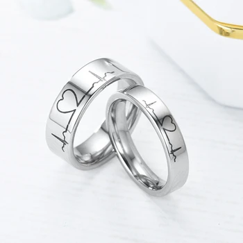 Mode EKG-Shape Ring Bryllup Engagement Party Smykker Tilbehør Til Par