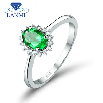 Naturlige Oval 4x6mm 18K Hvide Guld Smaragd Diamant Engagement Ring, Colombianske Gemstone Smykker Til Kvinder WU0128