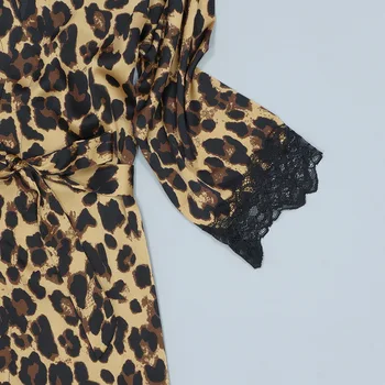 Leopard Lace Sexet Nighty&Kåbe Sæt Lady 2STK V-Hals Kimono Badekåbe Kjole Hjem Chothing Med Bra Sommeren Nye Intime Lingeri
