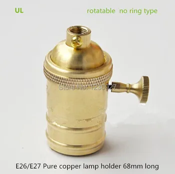 Ren kobber 68mm lang E26 E27 fatning ingen-ring knop wick enhed E27 sokkel lysekrone led pære lampe base