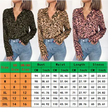 Kvinder Bluse med Leopard Skjorte langærmet Top Løs Chiffon Skjorte Camisa Feminina Tøj Plus Størrelse s-3XL