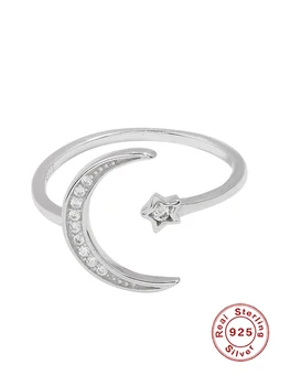 Ring Moon Star Shape Kreative Enkle Trendy Personlighed Frisk Stil Åbne Index Finger Damer Smykker 925 Sølv