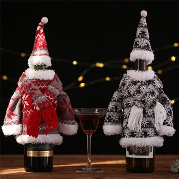 Tøj, Halstørklæde, Hat Sæt Jul Vin Flaske Dække Gave Poser Hold Xmas Middag Udsmykning Ornament Hjem Tabel Fest Dekoration 63041