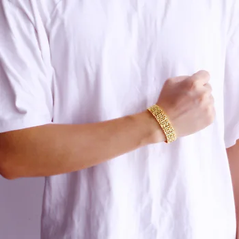 Boheme Guld Armbånd til Mænd-Geometrisk Design 15MM Guld Kæde-Klassisk Hip Hop Smykker Massivt Sølv Tilbehør Luksus Gave
