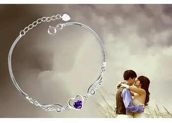 925 sterling sølv engel elskere elsker lilla krystal armbånd koreanske version af smykker til kvinder Gratis Fragt