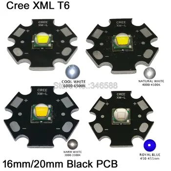 2x CREE XML T6 kold Hvid 6500K Neutral Hvid 4500K Varm Hvid 3000K High Power LED Emitter 16mm 20mm Sort Aluminium PCB