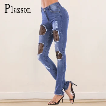 Vintage hul Navy blå jeans Kvinde 2020 sommeren høj talje YouTube TikTok ins mode denim bukser kvindelige jean streetwear dropship