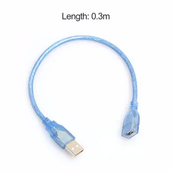 30cm Høj Hastighed USB 2.0 forlængerkabel Transparent Blå Mandlige og Kvindelige USB-forlængerledning Kobber Core-USB-Kabel-Kort