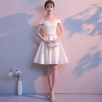FADISTEE Nye ankomst prom party kjoler A-line 3D blomster print blonder satin kort krystal perler Vestido de Festa elegant kjole