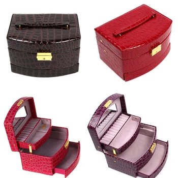 Luksus PU Læder Smykker Gave Boks 3 Lag Smykker Vise Storage Box Emballage Tilfælde Arrangør Makeup Taske Kosmetiske