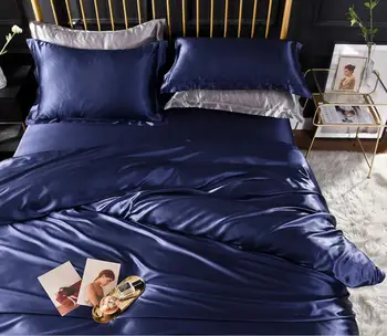 Royal blå satin dyne/dyne fladskærms/lagen pudebetræk 4stk solid farve silke sengetøj sæt efterlignet silke blødt sengetæppe < Sengetøj \ Loneabrahamsen.dk