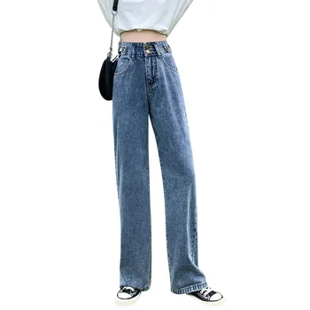 FNOCE 2020 nye kvinders jeans bukser casual fashion tendenser high street solid høj talje slank løs denim fuld Straight bukser