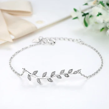 Nye Autentiske 925 Sterling Sølv Lysende Krystal Levende Blade Justerbar Armbånd&Armbånd Gave Til Kvinder Mode Smykker
