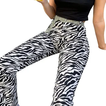 Kvinder Slankende Zebra print Lige lange bukser Bunden tøj, Sommer, efterår Høj talje Club Streetwear Stilfulde bukser Bukser 2020