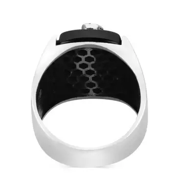 Sølv Anker Herre Ring med Sort Onyx Sten Mode tyrkisk Premium Kvalitet Håndlavet Jawelery