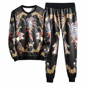 2 Afslappede Sweatshirts+Sweatpants Stykke Sæt Kinesisk Stil Træningsdragt +Jogger Bukser Passer Luksus Mænds Sæt Street Hip Hop Pullover