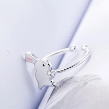 Nye Søde Dyr koreansk Stil, Mode Gave 925 Sterling Sølv Smykker, Sød Hvid Kanin Epoxy Smuk Åbning Ringe SR81