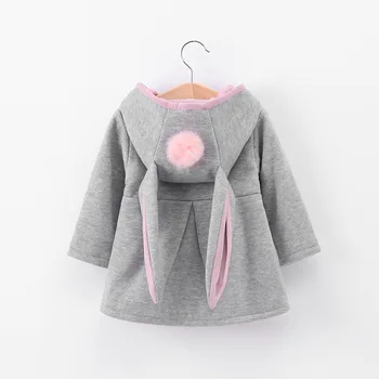 Ny 2020-Baby Piger Efterår Og Vinter Fashion Pels Børn Børn Sød Kanin Ører Solid Hætte Jakker Piger Overtøj Tøj