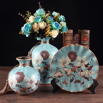 3Pcs/Europa Keramik Vase Curio Hylder Antik Porcelæn Flowerspot håndmalede Blomster Flaske boligindretning Tilbehør