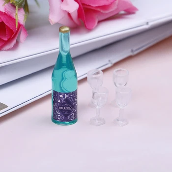 Hot salg Mini Harpiks dukkehus Miniatures Vin Flaske Med Fire Glas Doll house Cup Sæt Tal toy 1 Sæt