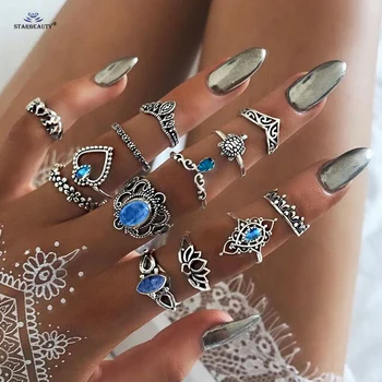 13 stk/masse Skildpadde Hjertet Blå Bijoux Tynd Finger Ringe Sæt Geometriske Crown Tå Fælles Ring Kno Ringe for Kvinder, Kvindelige Smykker