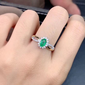 KJJEAXCMY fine smykker 925 sterling sølv indlagt naturlige smaragd ring fine nye kvindelige gemstone ring mode støtte test