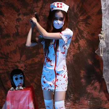 Ny Kvindelig Sygeplejerske Læge Cosplay Kvinde Halloween walking dead Kostume Frygtelig blodig Zombie Rolle spille Carnival Purim part kjole