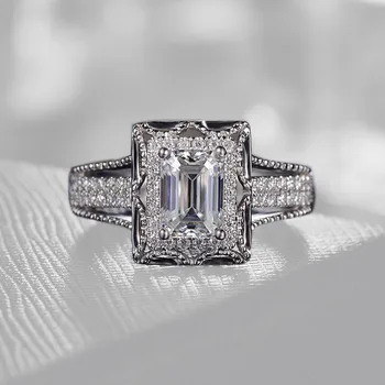 LETAPI Sølv farve Ringe Til Kvinder Smykker Simple Square Cut AAA CZ Krystal Brude Wedding Ring Bijoux