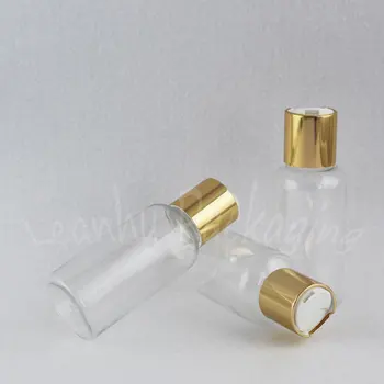 75ML Gennemsigtig Plastik Flaske Med Guld Skive Top Cap , 75CC Tom Kosmetiske Container , Lotion / Shampoo Flaske Emballage