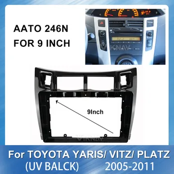For Toyota Yaris Vitz Platz 2005-2011 UV-sort 2-din-9 tommer Radio Ramme Lyd Dash Trim Fascia Panel Kit DVD
