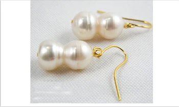 Kvinde Smykker Naturlige Ferskvands perle 9-15mm Dingle Krog Øreringe Kalabas Hvid Perle
