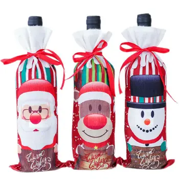 Christmas Santa Wine Bottle Bag Cover Xmas Festival Party Tabel Indretning Gave Klud
