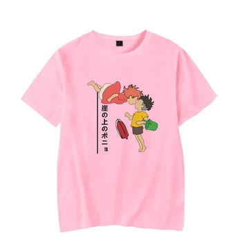Søde print Tegnefilm Toppe Ponyo på Klippen T-Shirts drenge/piger Harajuku høj kvalitet Bomuld Japan alle-match par casual t-Shirts